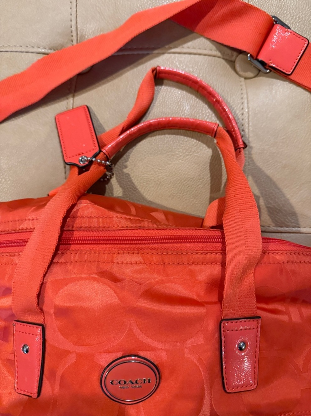 Coach Orange Signature Travel Nylon Duffle Bag 20 by 12 - Picture 2 of 12